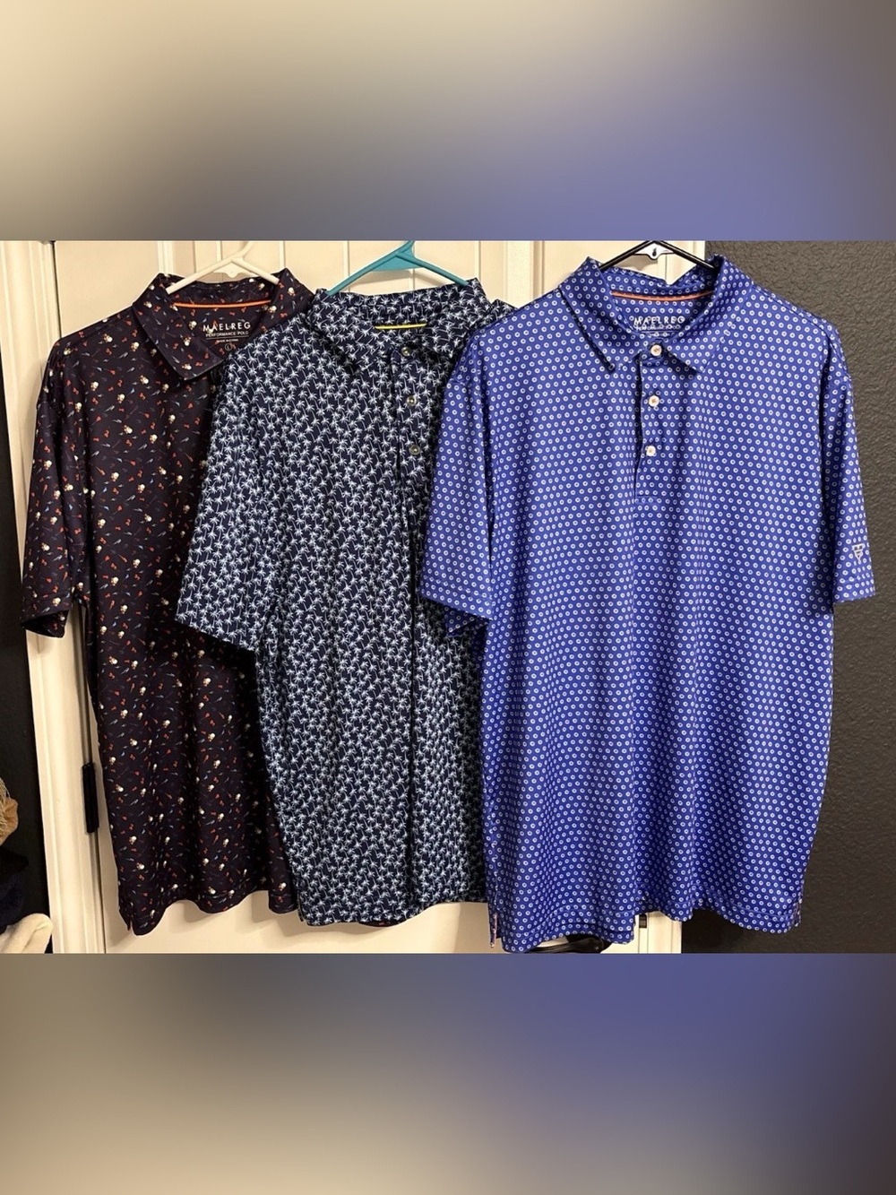 Lot of 3- Maelreg Performance Jersey Print Golf Polos